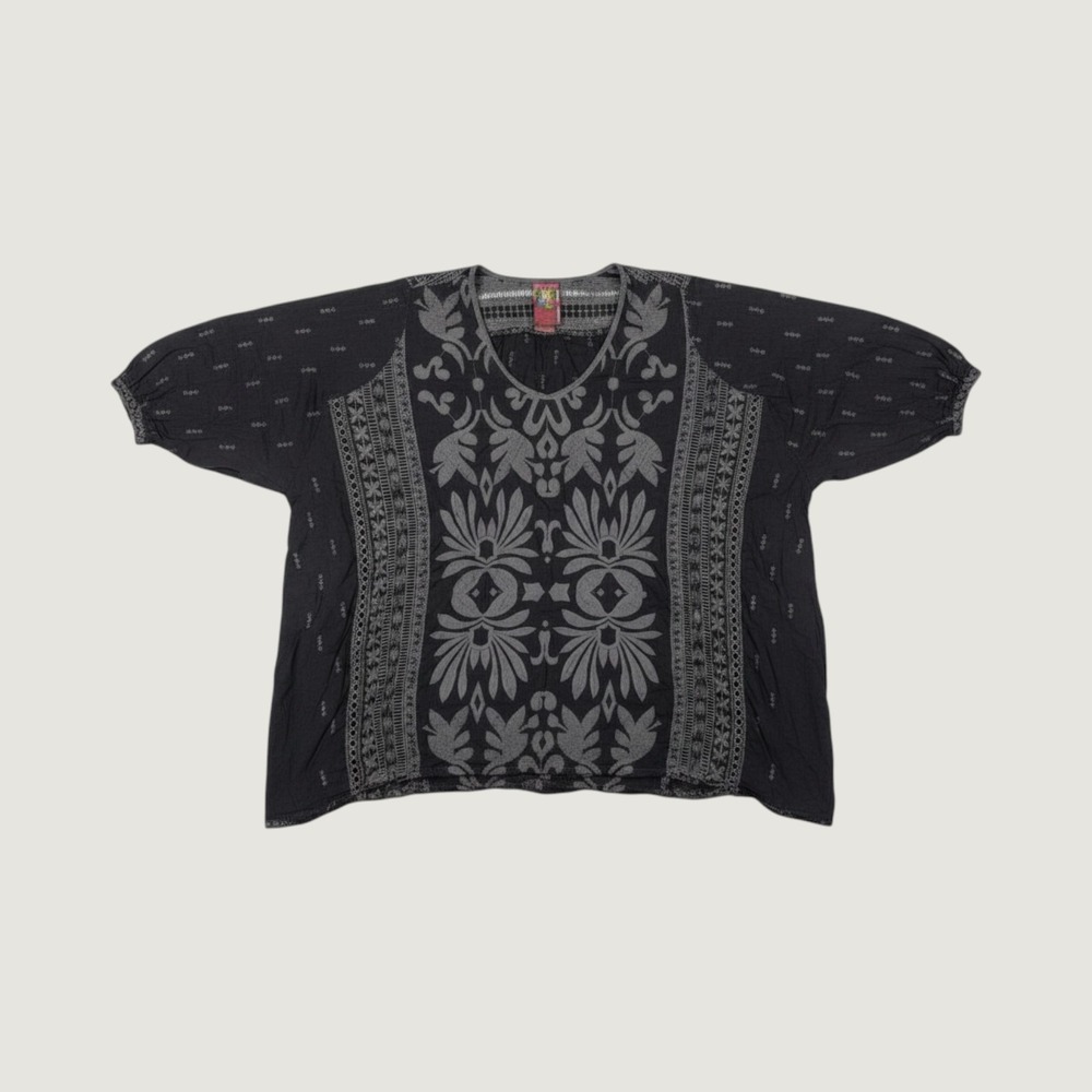 Johnny Was Embroidered Tunic Women S Black Boho Eyelet Lace Sharkbite Hem Top